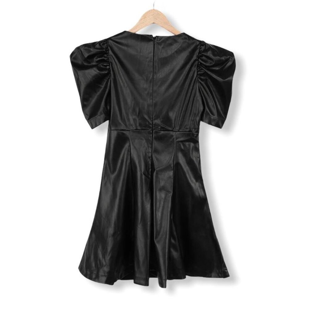Lulus Women's Vegan Leather Crew Neck Mini Dress Black Size S - Picture 6 of 13